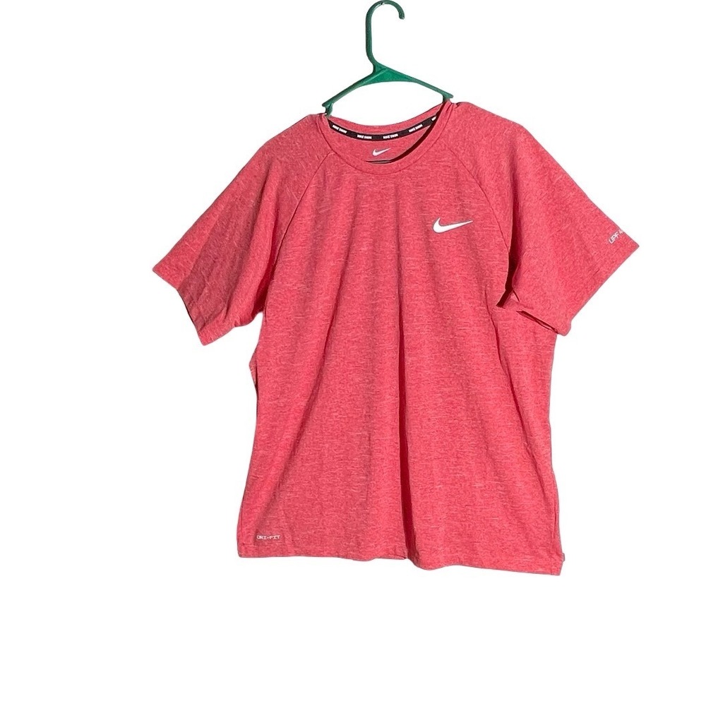 Nike Swim Men Red Heathered Dri-FIT UPF 40+ Short Sleeve Rash Guard Shirt Large